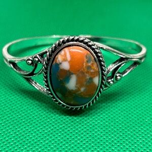 Silver and Orange Stone Bracelet